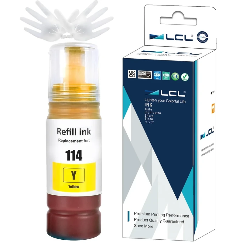 LCL 114 Yellow Ink Bottle Replacement for Epson 114 Ink Cartridge Bottle Compatible with EPSON ECOTANK ET-8500 ET-8550 (1 Pack)