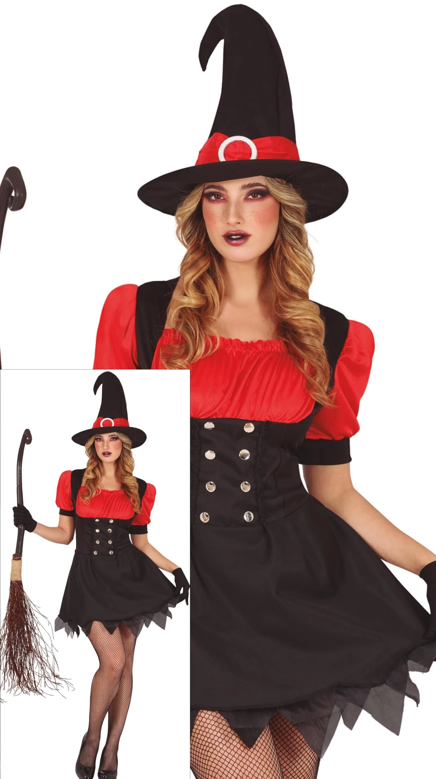 FIESTAS GUIRCA Sexy Witch Women Fancy Dress Costume - Including Witch Hat and Red and Black Dress - Halloween Costumes for Women Size L