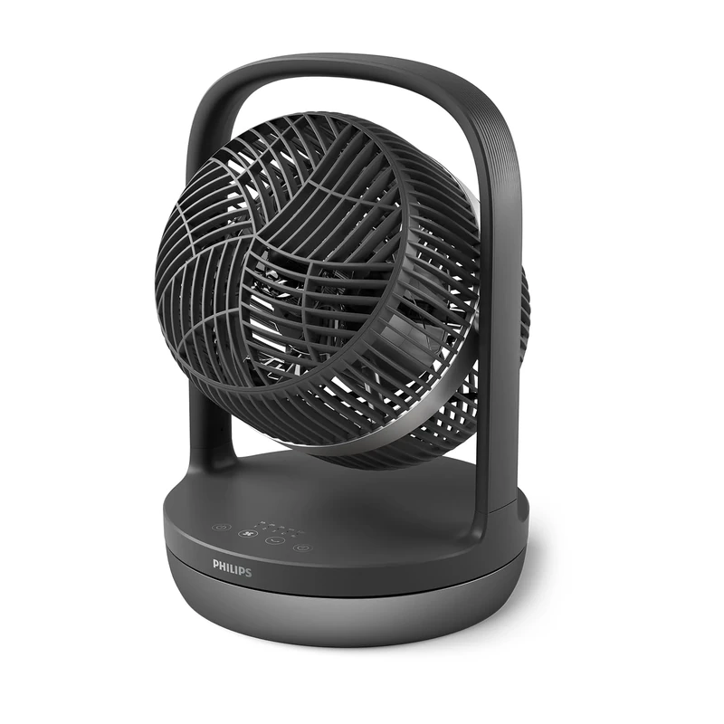 Philips Oscillating Table Fan Series 3000. Powerful & Ultra-Quiet with SilentWings Technology. 23 dB. Air Circulator. Adjustable Tilt 180°. 12h timer. For Bedroom, Home and Office. Black (CX3050/01)