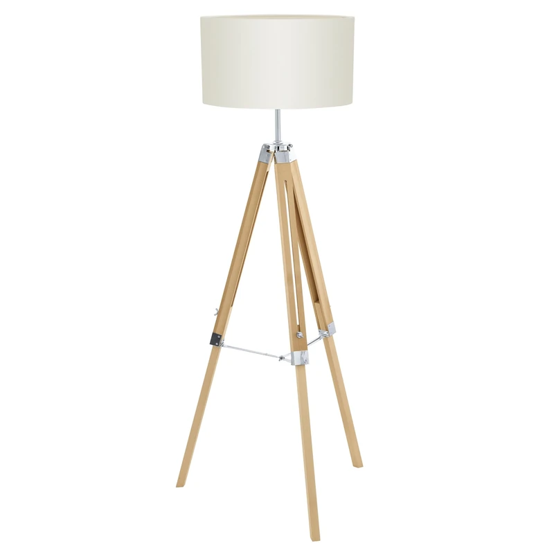 Eglo Tripod Floor lamp Bidford, Vintage floorlamp, Standing lamp Made of Natural Wood, Metal and Fabric in Beige, Living Room Lighting, Foot Switch, FSC Certified, E27 Socket