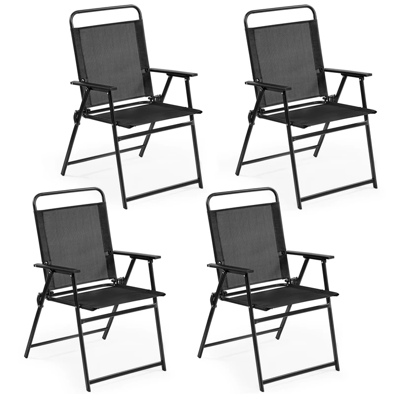 Yaheetech Set of 4 Folding Garden Chairs with Metal Frame, All Weather Foldable Gardern Dining with Armrests and Backrest for Camping, Yard and Lawn - Image 1