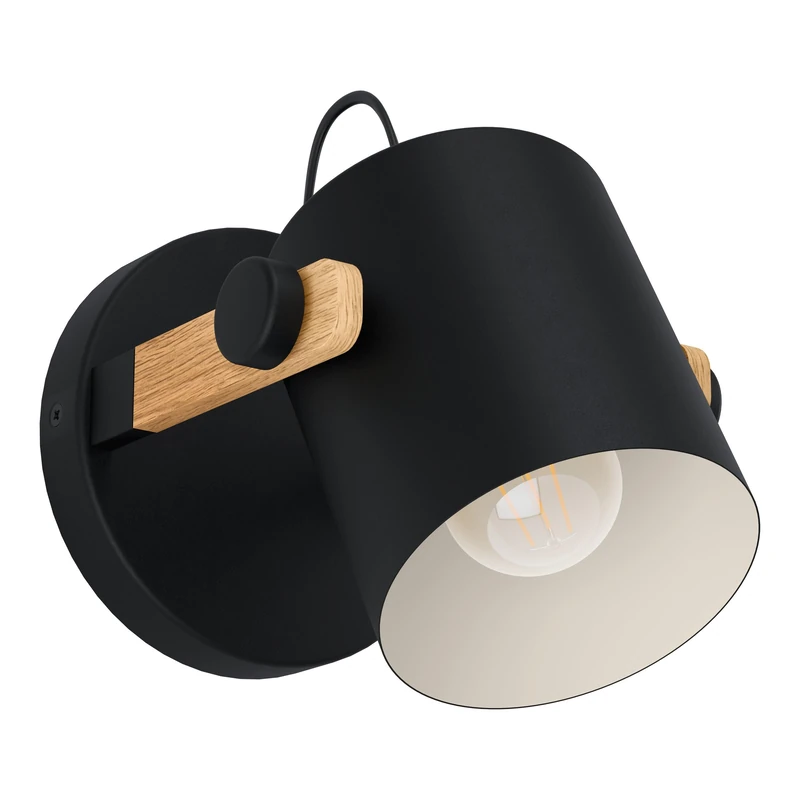 Eglo Infoor wall Light Hornwood, Vintage wall lamp in Industrial Design, Retro Lighting Made of Steel and Wood, Colour Black, Cream, Brown, Socket E27, FSC Certified