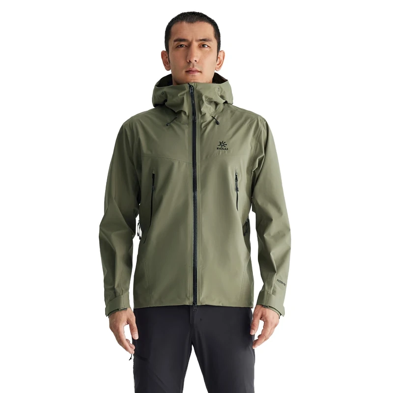 KAILAS Men's Rain Hard Shell Jacket Hooded Waterproof Windproof Breathable Lightweight Hiking Mountain Outdoor Jacket, Green, M