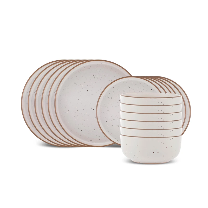 Karaca Chicago Dot Stoneware Dinnerware Set for 6 People - 18-Piece Modern & Unique Dishware Sets - Plate Sets with Dinner Plate, Side Plate, Bowl - Dishwasher & Microwave Safe - Beige - Image 1