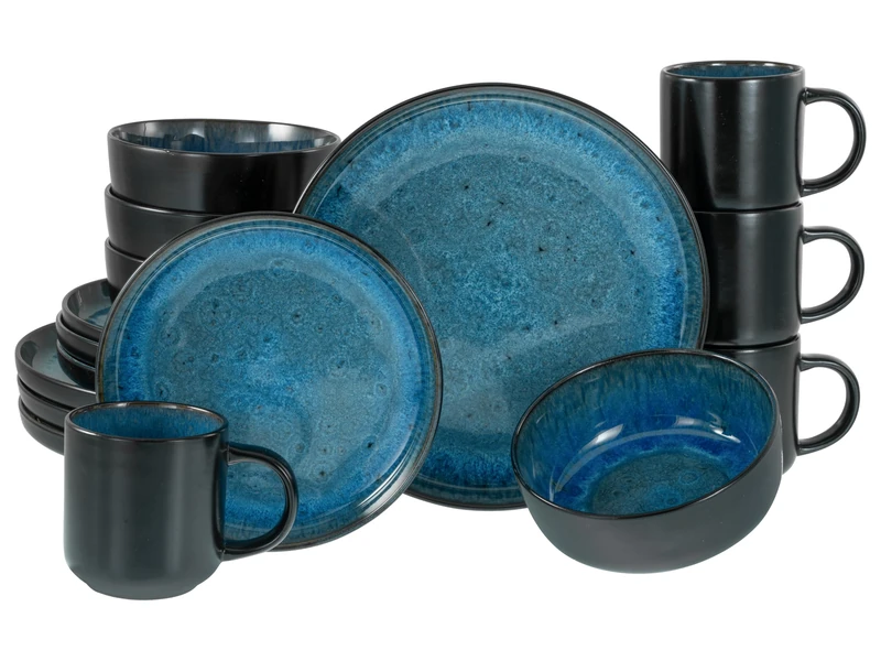 CreaTable, 20149, Series Nordic Fjord Blue, 16-teiliges Geschirrset für 4 Personen, Kombiservice aus Steinzeug, spülmaschinen- und mikrowellengeeignet, Qualitätsproduktion