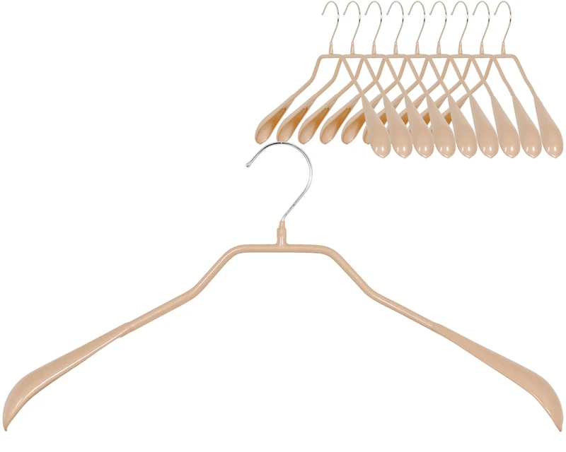MAWA Hangers for Clothes, Bodyform, Set of 10, Body-Shaped Metal Hangers for Jackets, Coats, Blazers and Jackets, 360° Rotatable, with Anti-slip Coating, 42 cm, Latte