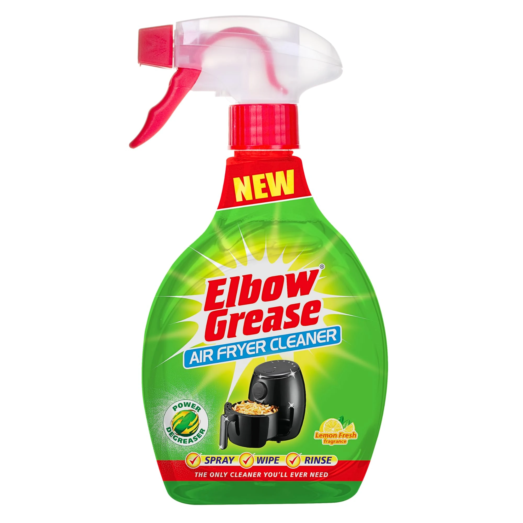 Elbow Grease Air Fryer Cleaner Spray | Spray, Foam, Wipe, Rinse - Cuts Through Dirt, Grease & Grime (Lemon Fresh, 500ml)