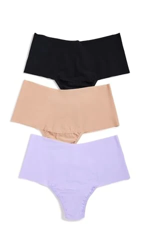 hanky panky Women's Breathe Hi Rise Thong 3 Pack, Black/Taupe/Wisteria, S
