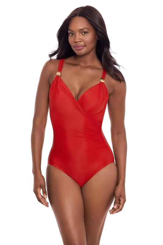 Miraclesuit Women's Swimwear Siren Tummy Control Underwire Bra One Piece Swimsuit, Cayenne, 10
