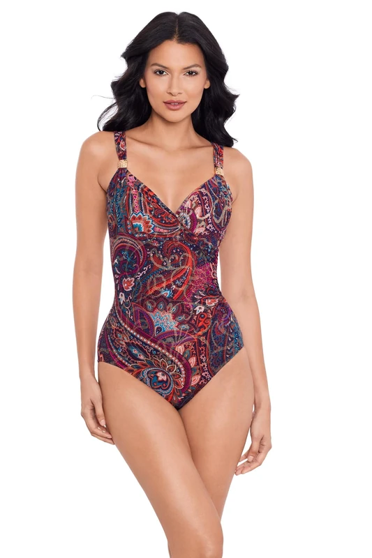 Miraclesuit Women's Swimwear Siren Tummy Control Underwire Bra One Piece Swimsuit, Dynasty Multi, 10
