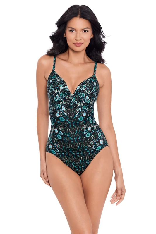 Miraclesuit Women's Swimwear Amarna Captivate Underwire Tummy Control One Piece Swimsut, Bijoux Black/Multi, 10