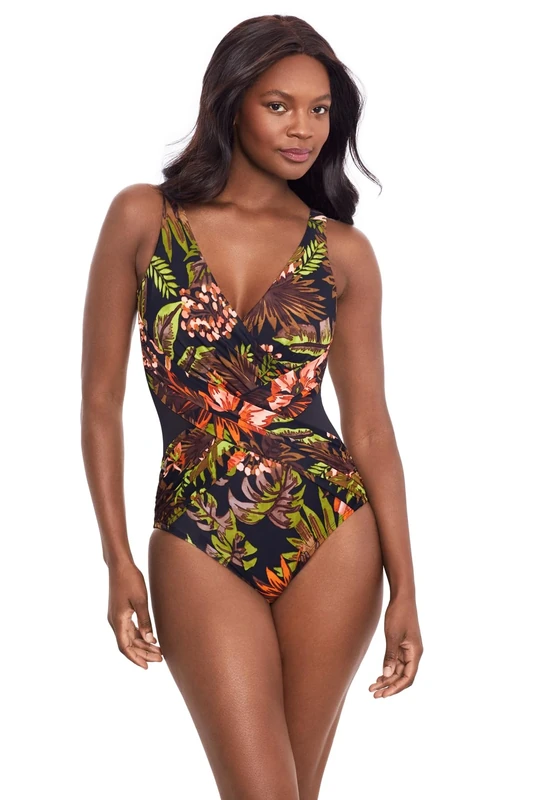 Miraclesuit 2023 Cruise Women's Illusionists Crossover One Piece Swimsuit, Botanico Black/Multi, 12