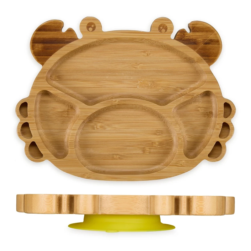 Relaxdays Baby Plate, with Suction Cup, Bamboo, Crab Motif, Non-Slip, BPA-Free, Complementary Food, 4 Divided Sections, 3 x 24 x 18 cm - Image 1