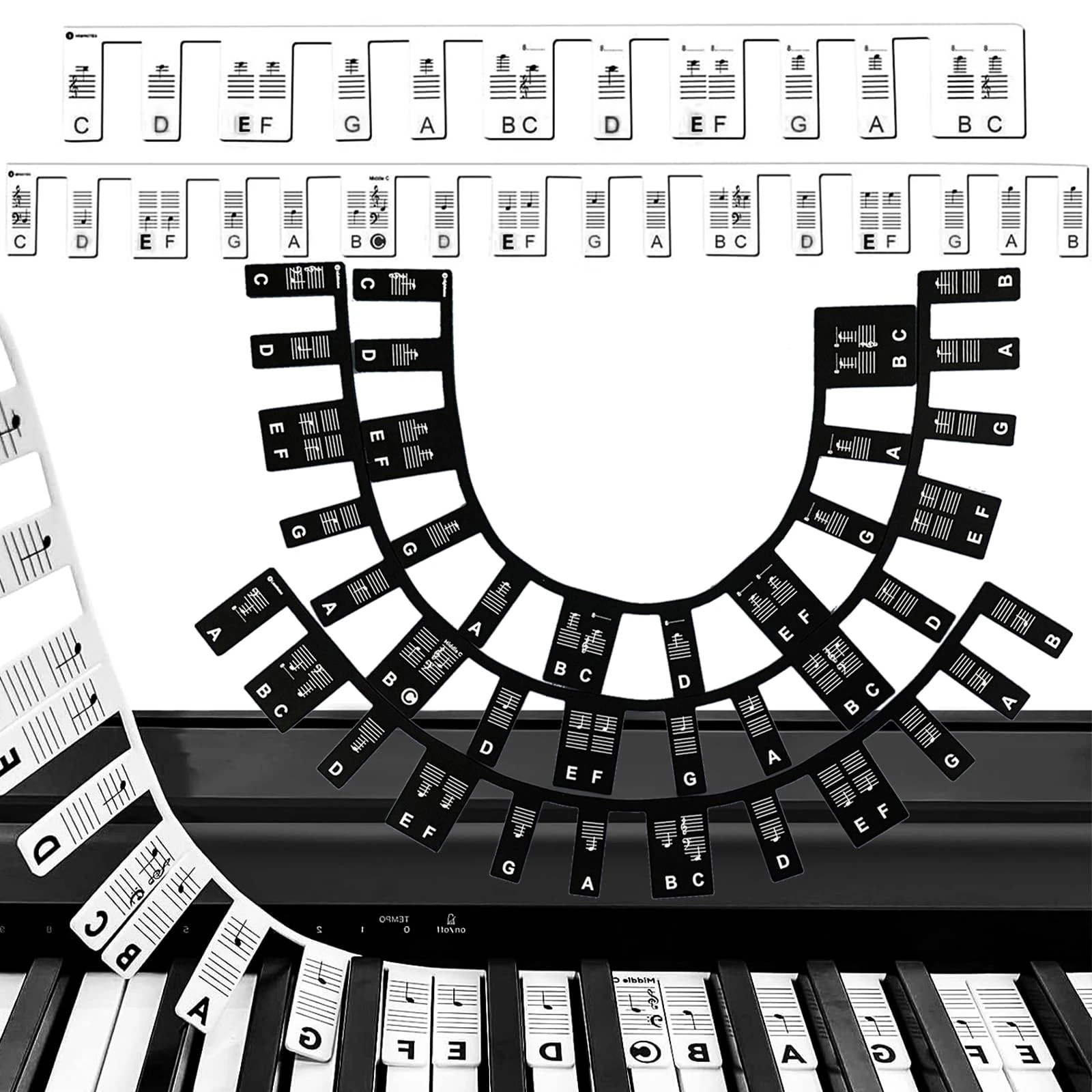 Piano Notes Guide for Beginner, Reusable Silicone Music Keyboard Piano Notes Guide, 61-Key & 88-Key Full Size No Need Stickers for Learning