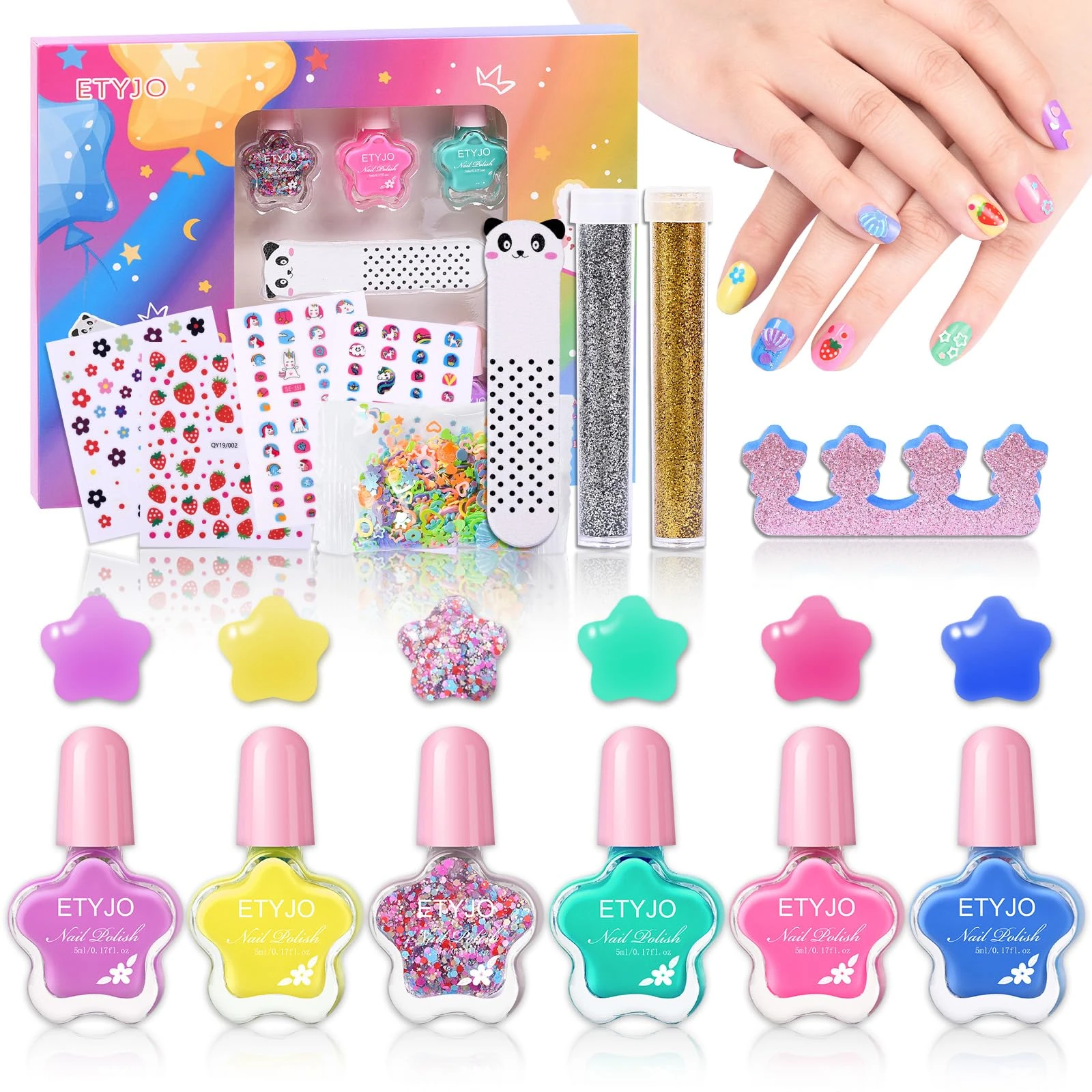 ETYJO Childrens Nail Varnish - Non-Toxic Kids Nail Polish 6 Colors Girls Nail Varnish Sets Kids, Peel-Off Water Based Nail Polish Girls Nail Polish Set for Children Teens Gift Kit