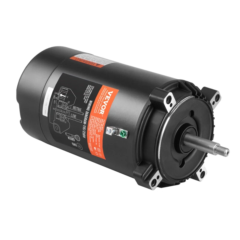 VEVOR Pool Pump Motor 0.75 HP 56J 115V (8A) / 230V (4A) 3450RPM Working Factor 1.5 Capacitor 80µF/250V Round Flange Rotary CCW Replacement Motor for Pools