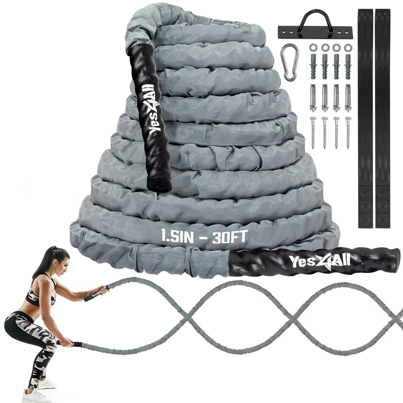 Yes4All Others Battle Rope with Cover - Grey 1.5 in 30 ft