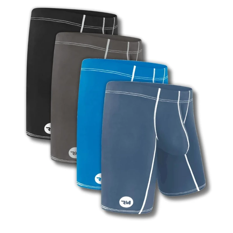 Real Men Athletic Underwear with Support Pouch - 1, 3 or 4 Pack 6, 7 and 9in Nylon Briefs - ABCD Pouch - XS-5XL, 4 Pack- 9 Inches Black/Dark Blue/Gray/Light Blue, L