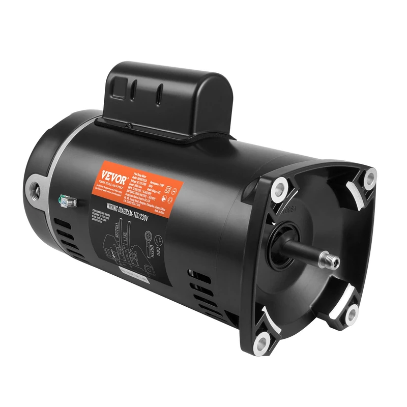 VEVOR 1.5HP 56Y Pool Pump Motor 115V (12.8A) / 230V (6.4A) 3450RPM Working Factor 1.1 Capacitor 90μF/250V Rotary Square Flange Replacement Motor CCW for Swimming Pools