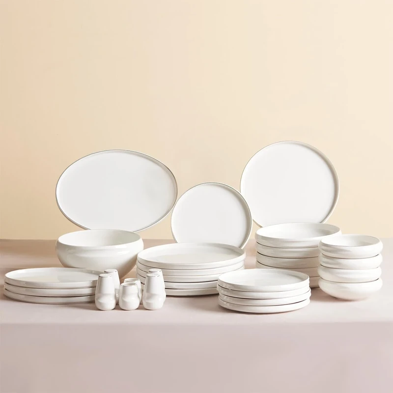 Karaca Red Carpet Collection Streamline New Sunset Platinum for 12 People Crockery Set, 59 Pieces, New Generation Bone