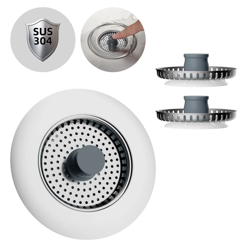 Hibbent Kitchen Sink Plug,Kitchen Sink Strainer and Stopper Combo,Anti-Clogging,with 2 Stainless Steel Strainers,Kitchen Sink Strainer Plug,and Prevent Odors-Sinks Depth > 22mm