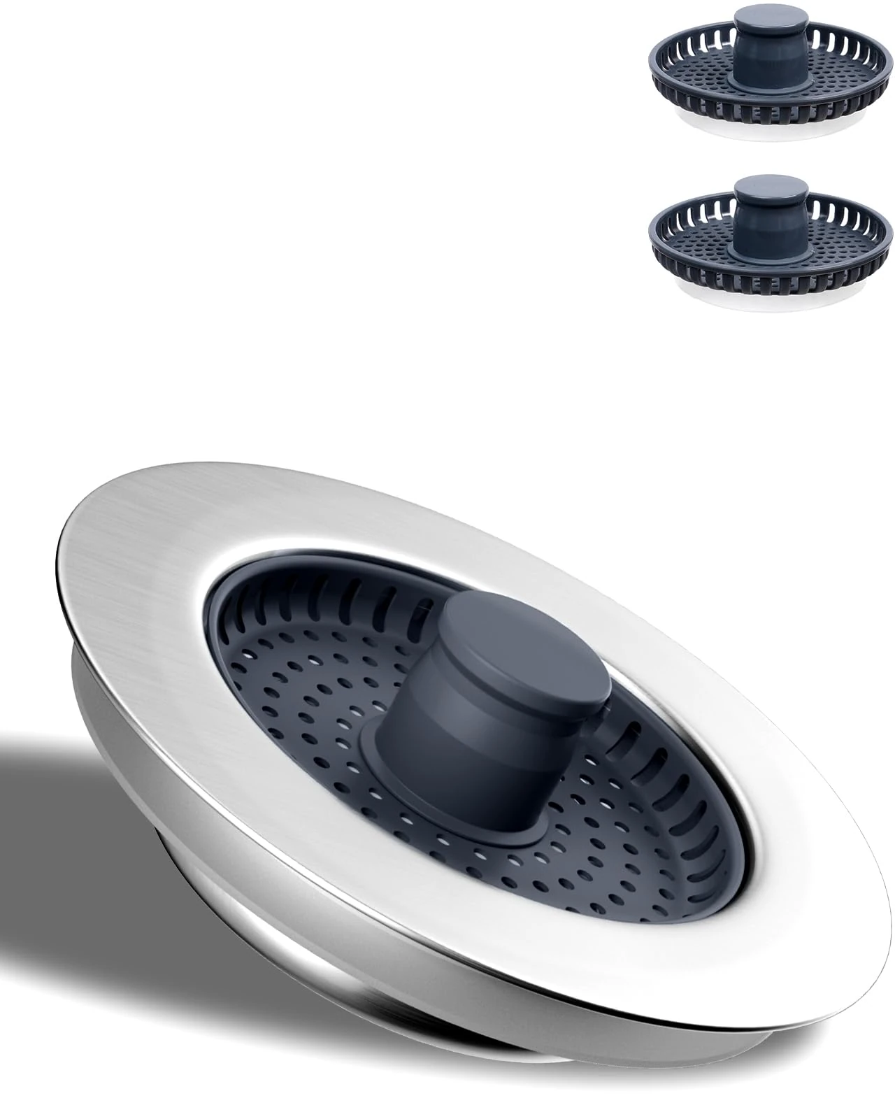 Hibbent Kitchen Sink Plug,Upgraded 3 in 1 Kitchen Sink Strainer and Stopper Combo,with 2 Strainers, Stainless Steel,Anti-Clogging,Kitchen Sink Strainer Plug,and Prevent Odors-Sinks Depth > 22mm