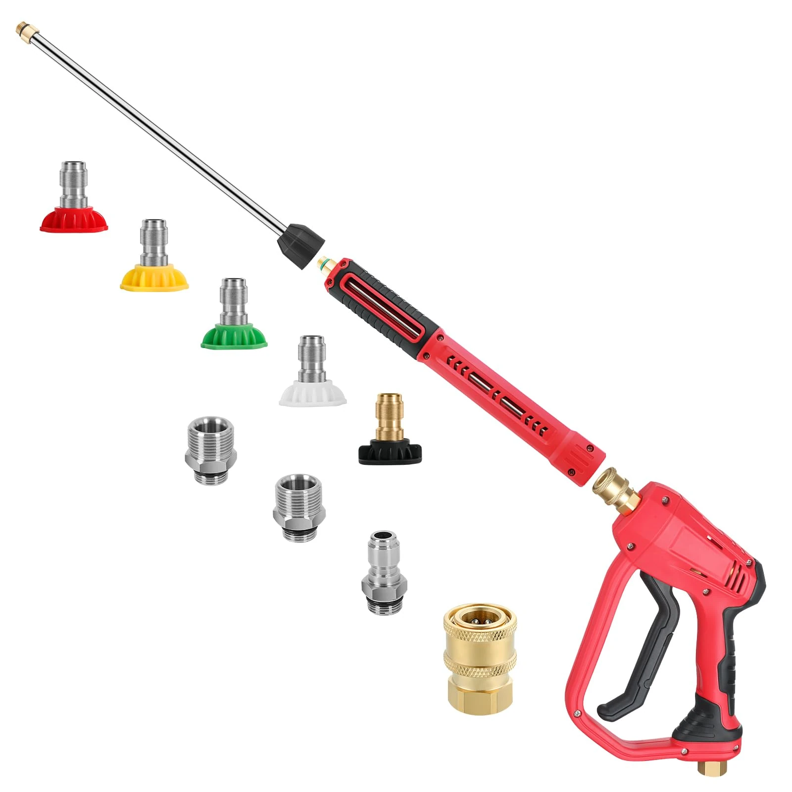 Pressure Washer Long Gun, Pressure Washer Lance with Replacement Wand Extension, M22 Fittings and Quick Connector, 5 Nozzle Tips, for Cleaning Cars, Walls and Windows