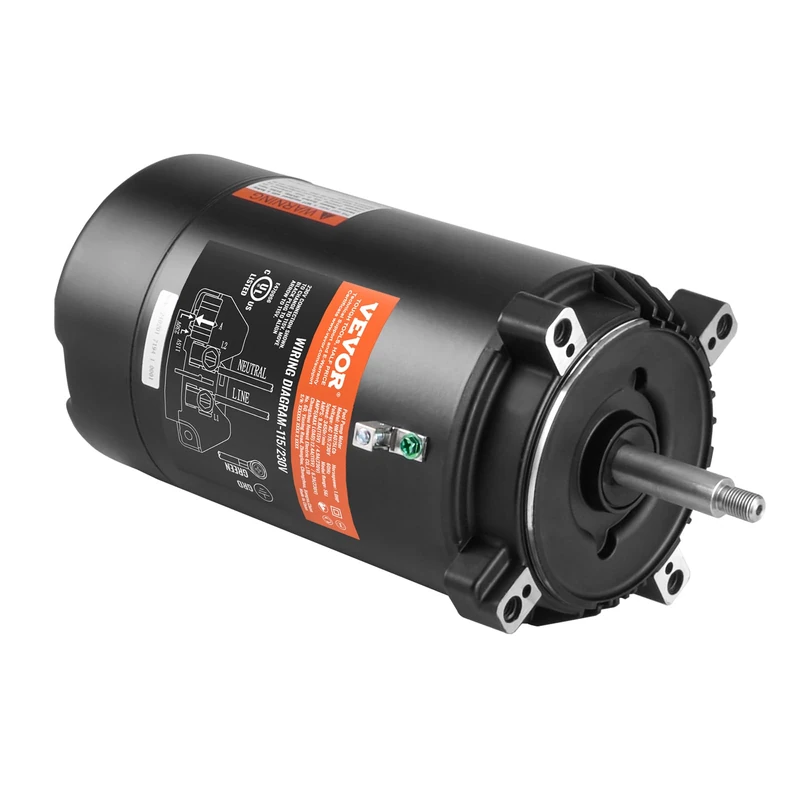 VEVOR 1HP 56J 115V (9.8A)/230V (4.9A) Pool Pump Motor 3450RPM Working Factor 1.4 Capacitor 90µF/250V Round Swivel Flange CCW Replacement Motor for Swimming Pools