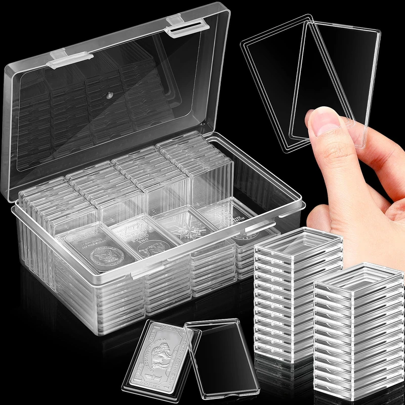 Batiyeer 200 Pcs Silver Bar Case Holder Clear 1oz Storage Acrylic Bullion Holders and Plastic Organizer Box for 1 oz Silver Bar