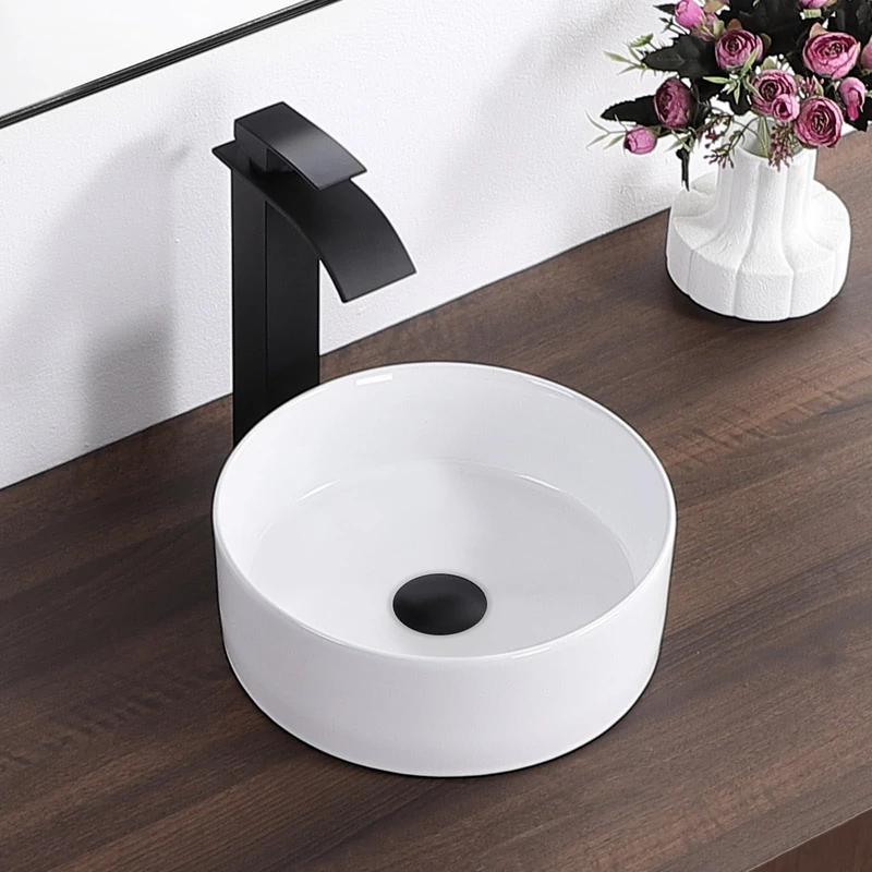 Karamag Bathroom Sink,Round Vessel Sink 11.8''*11.8''*4.3'' Above Counter Porcelain Ceramic Small Sink Bowl Ceramic Vessel Sinks for Bathrooms Ideal for Small Space