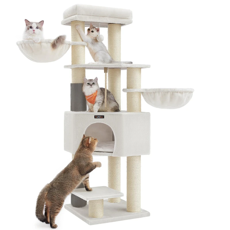 Feandrea Cat Tree for Large Cats, 9 Scratching Posts, 50 x 50 x 160 cm