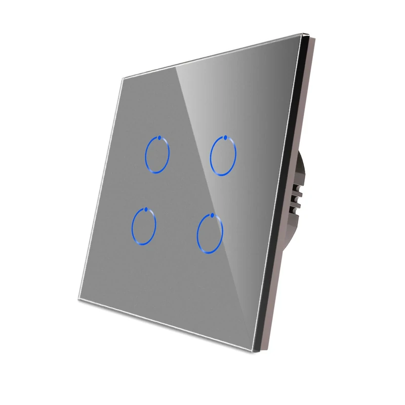 CNBINGO Touch Light Switch, Grey Light Switch, Tempered Glass Panel with LED Backlight, No Neutral Wire Required, 4-Gang 1-Way, AC 240V 500W/Gang