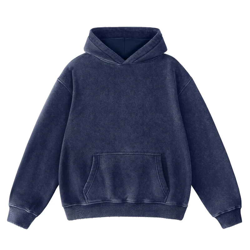 FAIABLE Mens Hoodies Pullover Oversized Hoodie Wash Plush Cotton Hooded Sweatshirt Vintage Heavyweight Hoodie Men Streetwear, Blue, XS