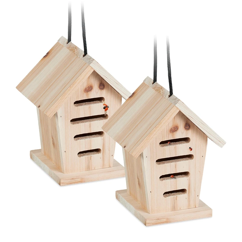 Relaxdays House, Wood, HWD: 17.5 x 14.5 x 12 cm, Weatherproof, to Hang Up, Insect Hotel for Ladybirds, Natural - Image 1