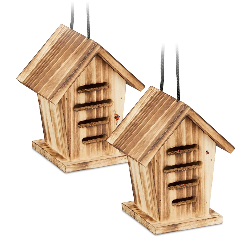 Relaxdays Ladybird House, Wood, HWD: 17.5 x 14.5 x 12 cm, Weatherproof, to Hang Up, Insect Hotel for Ladybirds, Natural