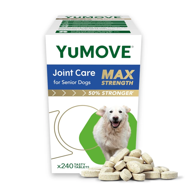 YuMOVE Max Strength Joint Supplement for Senior Dogs, Hip & Joint care with Glucosamine, Chondroitin & Green Lipped Mussel, Aged 8+, 240 Tablets