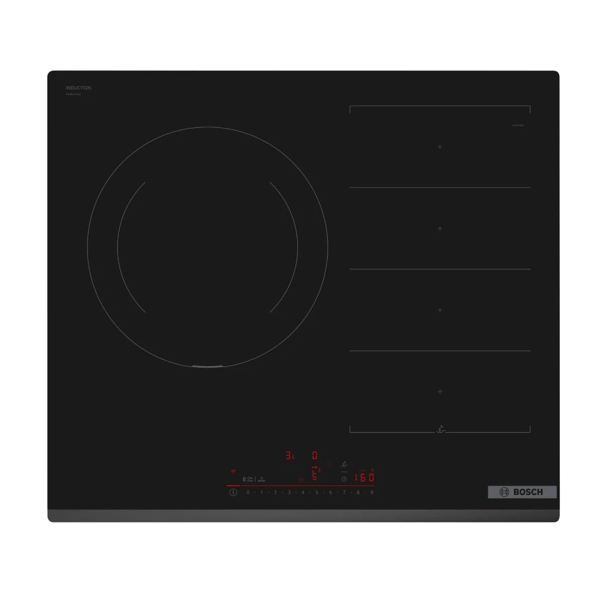 BOSCH PVJ631HC1E Induction Hob, 60 cm, Series 6, Induction and Zone 28 cm, Electronics DirectSelect, PerfectFry, Home Connect, Black