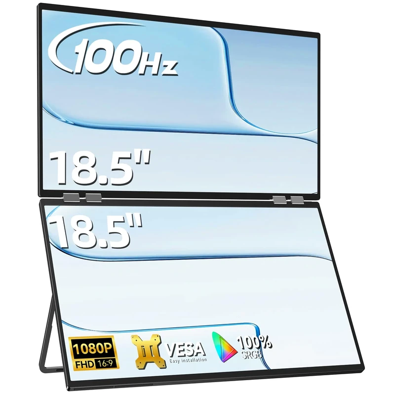 Newsoul Portable Monitor 18.5 Inch Foldable Dual Screen 100 Hz 100% sRGB with Mini HDMI/UBS C Port Built-in Speakers and Metal Case for Laptop/PC/Phone/Xbo