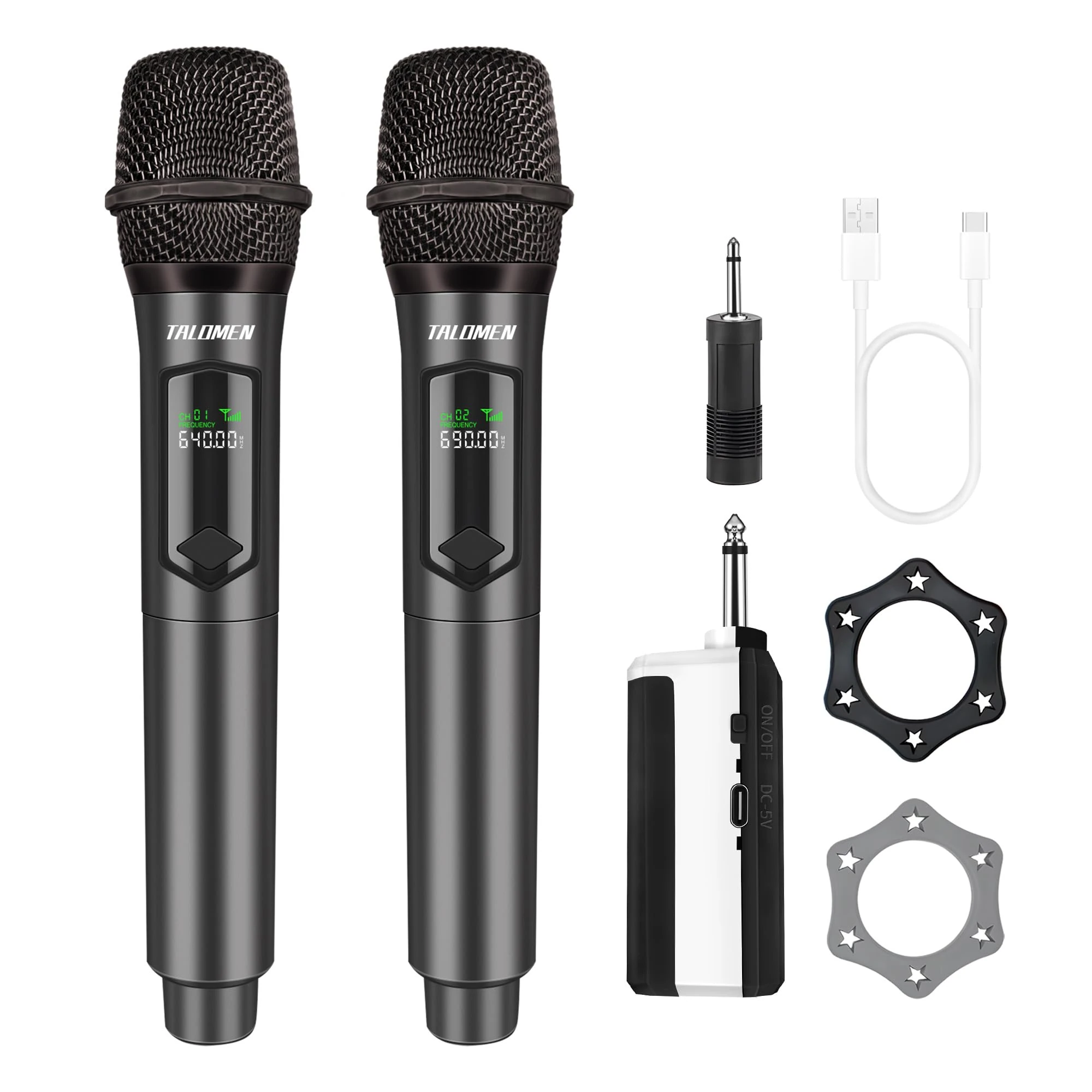 Talomen 2.4GHz Professional Wireless Microphone,Dual Cordless Handheld Dynamic Microphones,Karaoke Mic System with Rechargeable Receiver,160ft,for Singing Karaoke,wedding,DJ,party,speech,church,K60-2