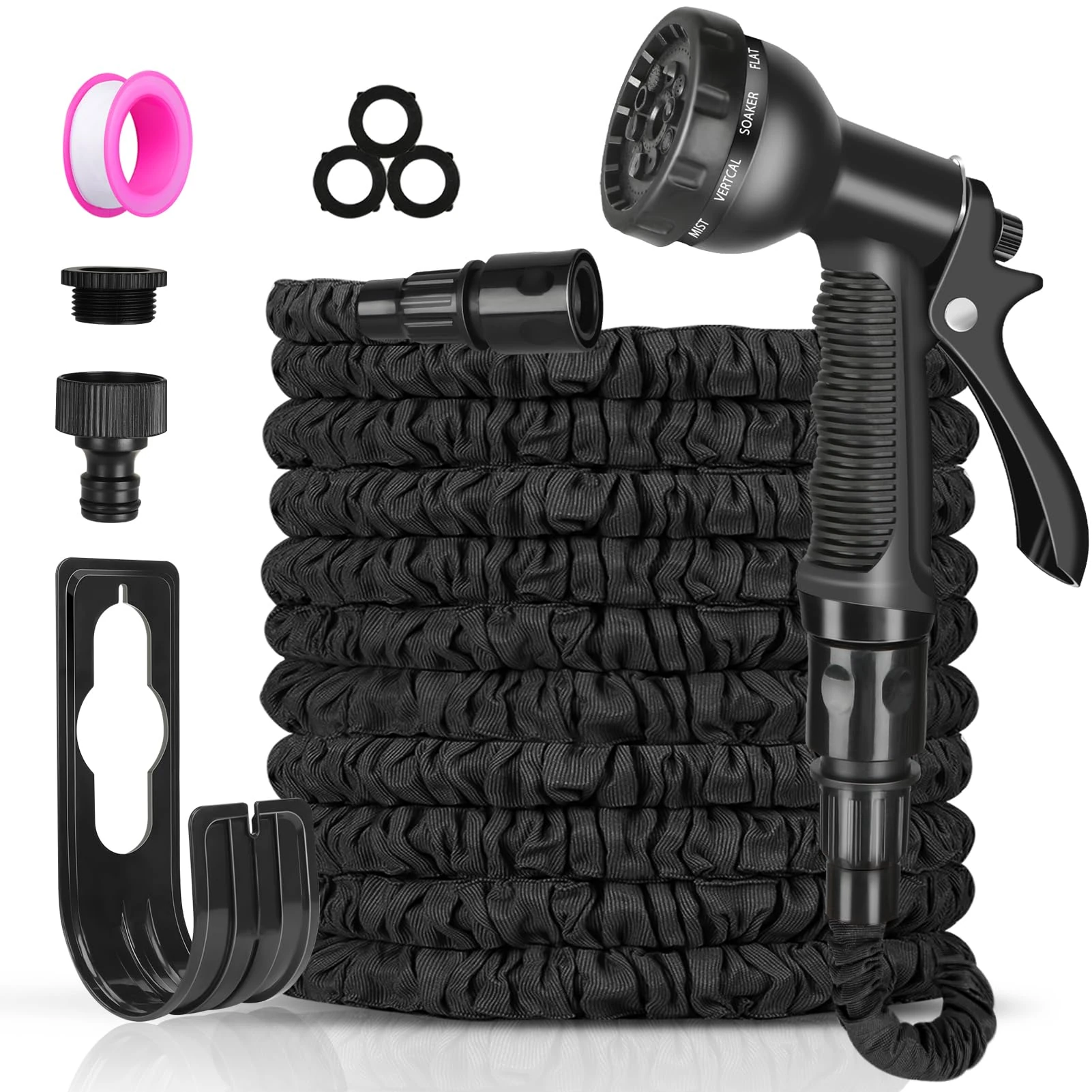 Expandable Garden Hose Pipe - 100FT Flexible Expanding Water Hose, Lightweight, Leakproof with 8 Function Hose Pipe Spray Gun, 3/4", 1/2" Connectors