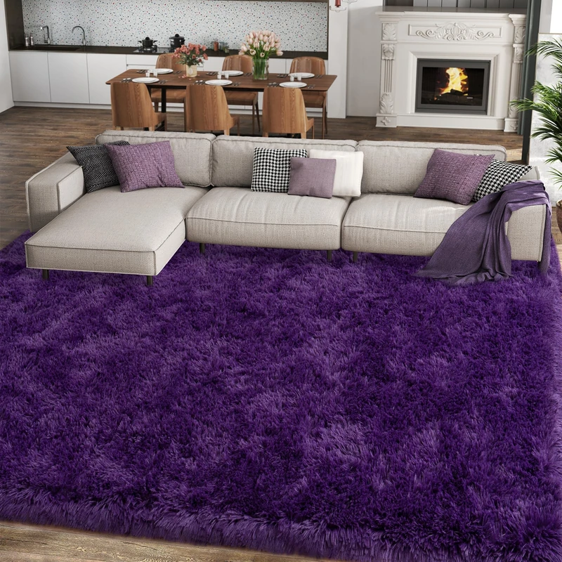 Ailyei 8x10 Large Area Rugs for Living Room, Ultra Soft Purple Big Shag Rug for Bedroom Nursery, Modern Fluffy Plush Carpet for Girls Boys Kids Room Dorm Home Decor, Upgrade Non-Slip