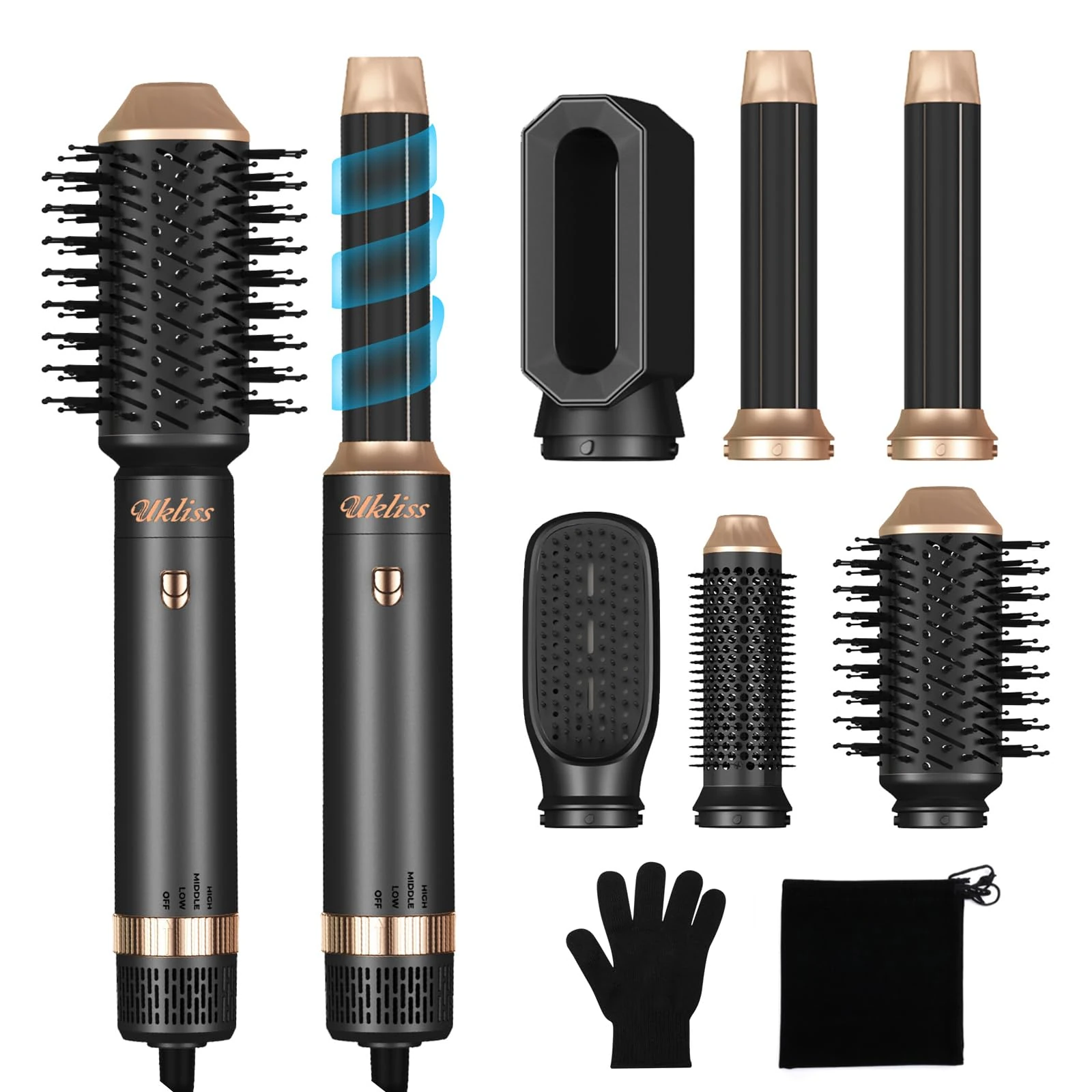 UKLISS 6 in 1 Hair Styler,Magic Air Styler with Air Curlers, 1000W Multi Functional Hair Dryer Brush Set for Drying,Straightening, Curling
