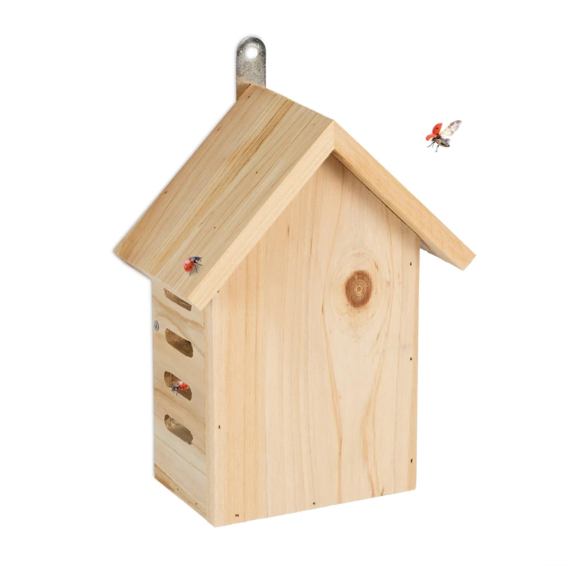 Relaxdays House, Untreated Fir Wood, HxWxD: 22.5 x 17 x 10 cm, for Hanging, Insect Hotel for Ladybirds, Natural - Image 1