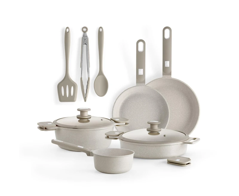 MONIX Denmark | 10 Piece Cookware Set, Cast Aluminium with Non-Stick, Suitable for All Types of Cookers Including Induction