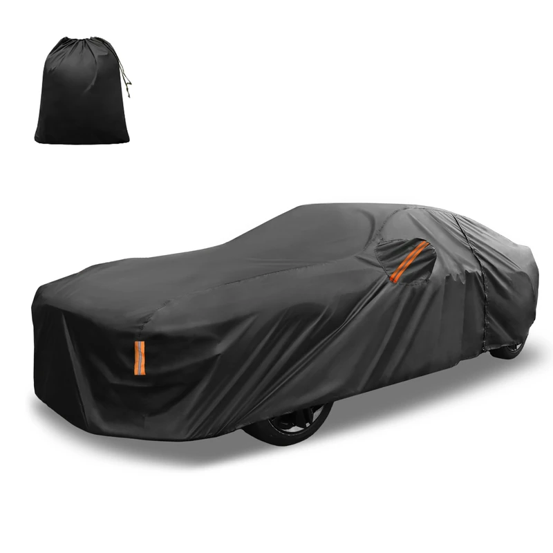 X AUTOHAUX Car Cover for Ford for Mustang Aluminum Film Outdoor Waterproof Sun Rain Snow Hail Protection with Driver Door Zipper