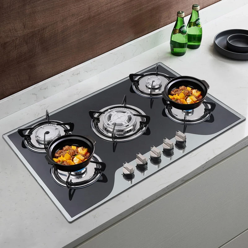 5 Burner Gas Hob - Built-in 5 Burners with Wok Burner Gas Cooker Campervan Cooktops Gas Cookers