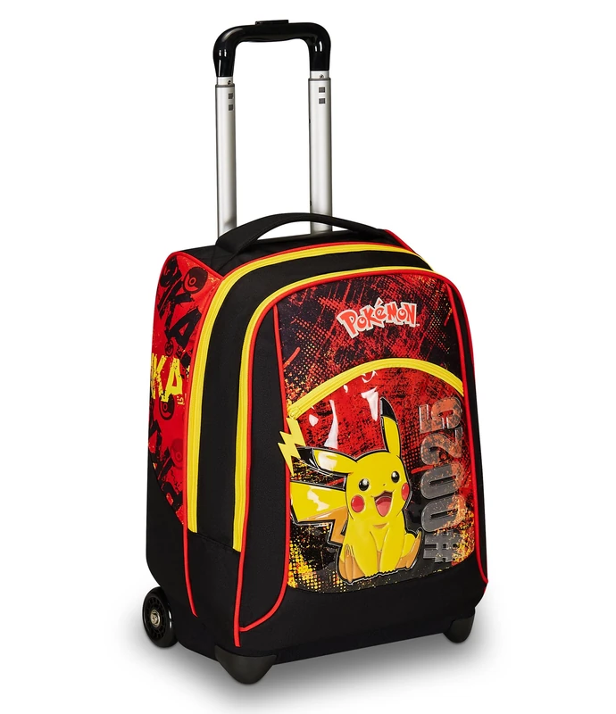 Seven Big School Trolley, Red and Yellow, Pokemon Pikachu, Legendary Avengers, Double Compartment, Bottle Pocket and Crossover System, Travel School Backpack, Child Boy, multi-coloured, Taglia unica,