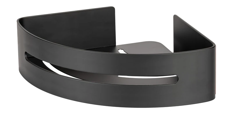 WENKO Turbo-Loc® Bivio Black Matt Corner Shelf Aluminium Wall Shelf for Bathroom Storage Fixing No Drilling Required Black