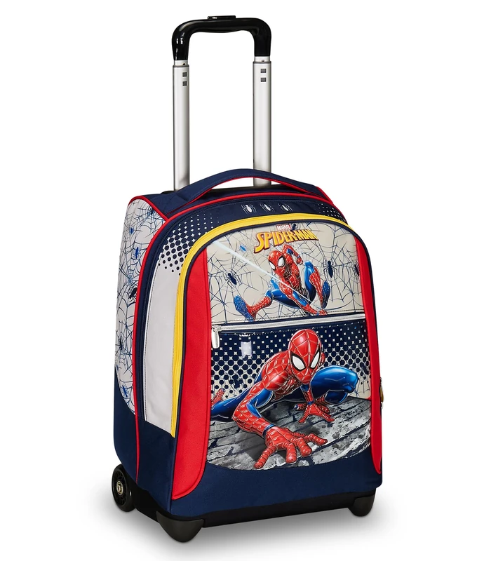 Spider Man Big School Trolley, Red and Grey, Double Compartment, Bottle Pocket and Crossover System, Travel School Backpack