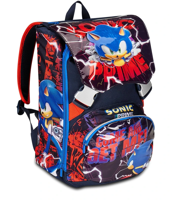 Seven SONIC PRIME Expandable School Backpack – Red Blue – Double Compartment Backpack with Zip and Bottle Pocket, Children's Backpack, blue, Taglia unica, Rucksack Backpacks